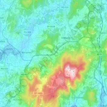 Mapa topográfico Meis, altitud, relieve