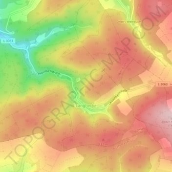 Mapa topográfico Langhecke, altitud, relieve