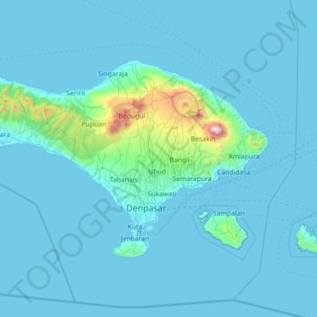 Mapa topográfico Pulau Bali, altitud, relieve