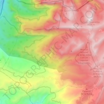 Mapa topográfico Vereda El Carmen, altitud, relieve