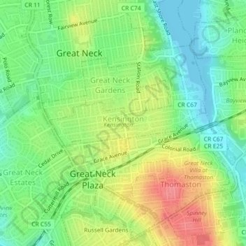 Mapa topográfico Village of Kensington, altitud, relieve