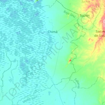 Mapa topográfico Chimá, altitud, relieve
