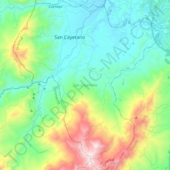 Mapa topográfico San Cayetano, altitud, relieve