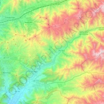 Mapa topográfico Cieneguilla, altitud, relieve