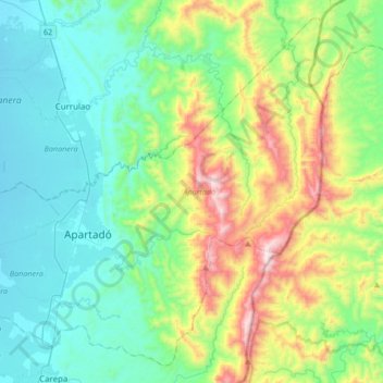 Mapa topográfico Apartadó, altitud, relieve