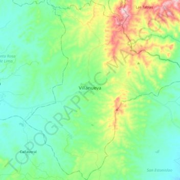 Mapa topográfico Villanueva, altitud, relieve