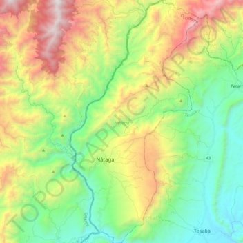 Mapa topográfico Nátaga, altitud, relieve