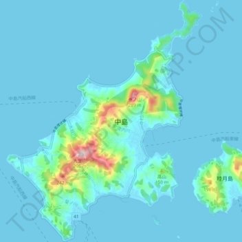 Mapa topográfico Nakajima Island, altitud, relieve
