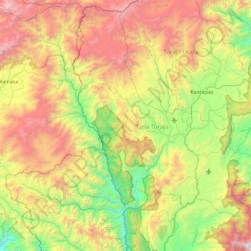 Mapa topográfico Tana Toraja Regency, altitud, relieve