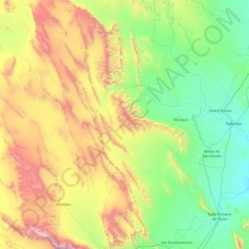 Mapa topográfico San Buenaventura, altitud, relieve
