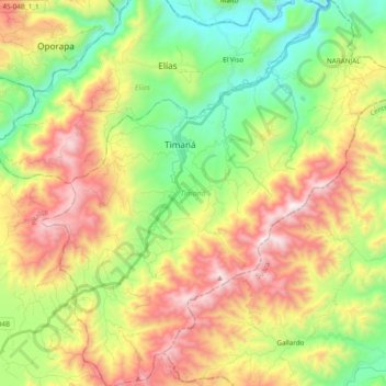 Mapa topográfico Timaná, altitud, relieve