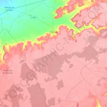Mapa topográfico Ampudia, altitud, relieve