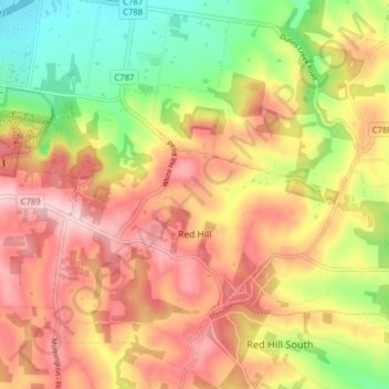 Mapa topográfico Red Hill, altitud, relieve