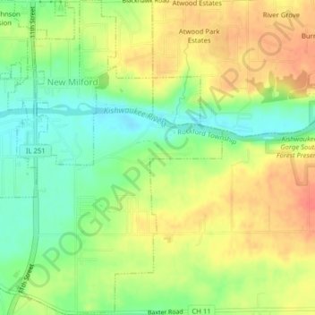 Mapa topográfico New Milford, altitud, relieve