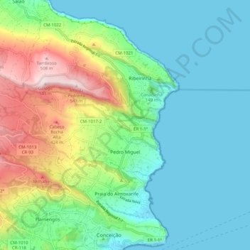 Mapa topográfico Pedro Miguel, altitud, relieve