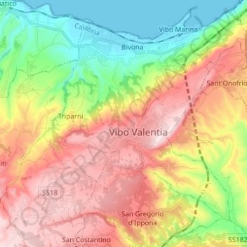 Mapa topográfico Vibo Valentia, altitud, relieve