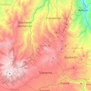 Mapa topográfico Túquerres, altitud, relieve