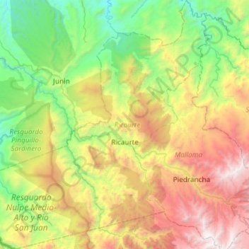 Mapa topográfico Ricaurte, altitud, relieve