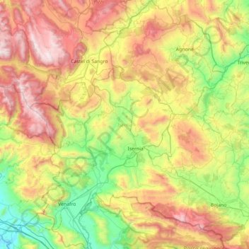 Mapa topográfico Isernia, altitud, relieve