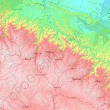 Mapa topográfico Provincia de Carabaya, altitud, relieve