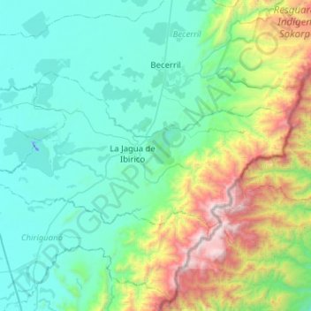 Mapa topográfico La Jagua de Ibirico, altitud, relieve