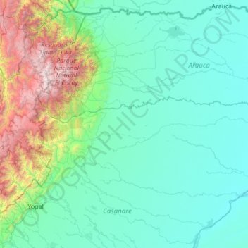Mapa topográfico Hato Corozal, altitud, relieve