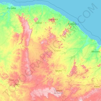 Mapa topográfico Ceará, altitud, relieve