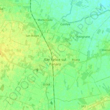 Mapa topográfico San Felice sul Panaro, altitud, relieve