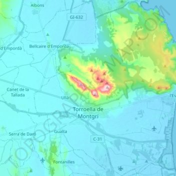 Mapa topográfico Torroella de Montgrí, altitud, relieve
