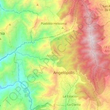 Mapa topográfico Angelópolis, altitud, relieve
