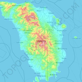 Mapa topográfico Mindoro, altitud, relieve
