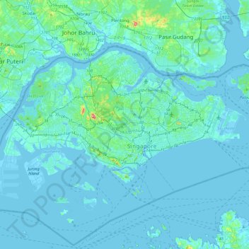 Mapa topográfico Singapore, altitud, relieve