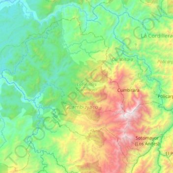 Mapa topográfico Los Andes Sotomayor, altitud, relieve