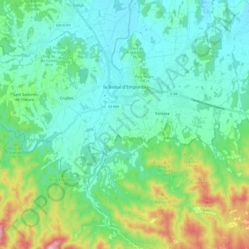 Mapa topográfico la Bisbal d'Empordà, altitud, relieve