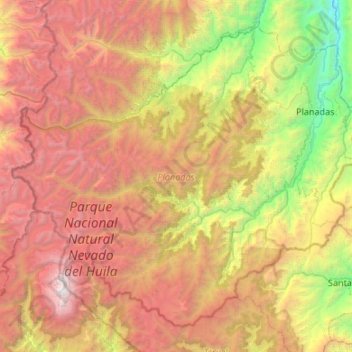Mapa topográfico Planadas, altitud, relieve