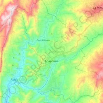 Mapa topográfico Anapoima, altitud, relieve