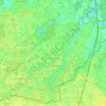 Mapa topográfico Zundert, altitud, relieve