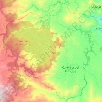 Mapa topográfico Carolina del Príncipe, altitud, relieve