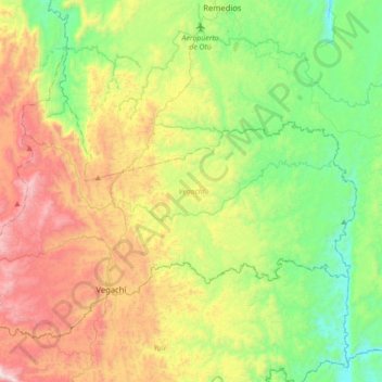 Mapa topográfico Vegachí, altitud, relieve