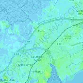 Mapa topográfico Trignac, altitud, relieve