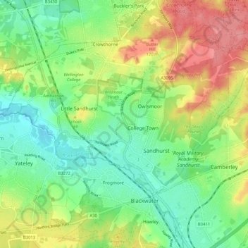 Mapa topográfico Sandhurst, altitud, relieve