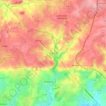 Mapa topográfico Sartilly-Baie-Bocage, altitud, relieve