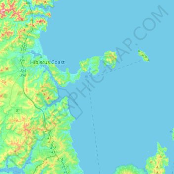 Mapa topográfico Hibiscus and Bays, altitud, relieve