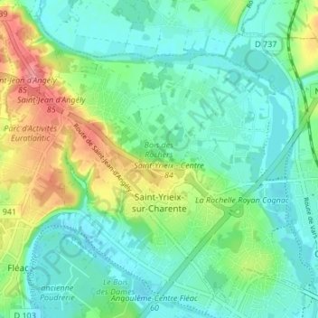 Mapa topográfico Saint-Yrieix-sur-Charente, altitud, relieve