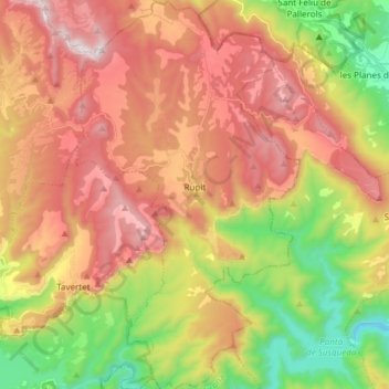 Mapa topográfico Rupit i Pruit, altitud, relieve