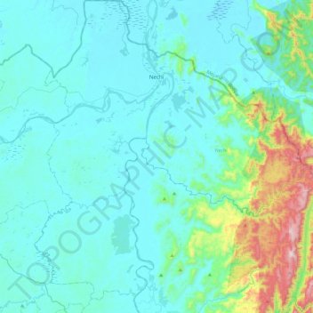 Mapa topográfico Nechí, altitud, relieve