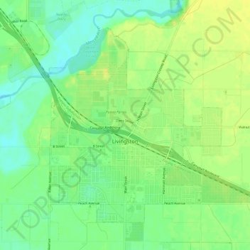 Mapa topográfico Livingston, altitud, relieve