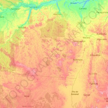 Mapa topográfico Rio Xingu, altitud, relieve