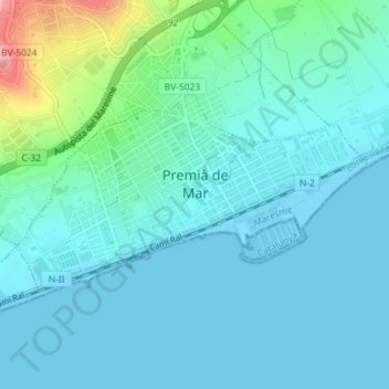 Mapa topográfico Premià de Mar, altitud, relieve