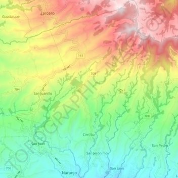 Mapa topográfico Cirrí Sur, altitud, relieve
